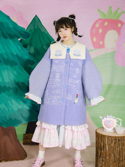 Dollhouse Embroidered Colorblocked Tweed Coat【s0000005691】