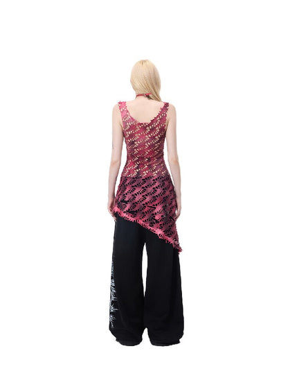 Riveted Applique Mesh Irregular Dress【s0000017715】