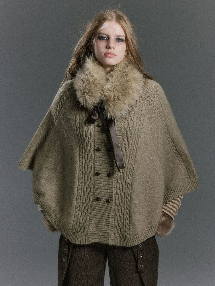 Detachable Fur Collar Twisted Cape Jacket【s0000019245】