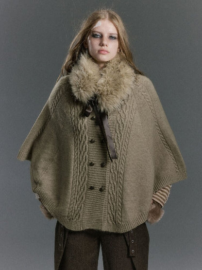 Detachable Fur Collar Twisted Cape Jacket【s0000019245】