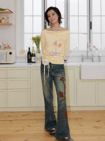 Ginkgo Embroidered Denim Bootcut【s0000016651】