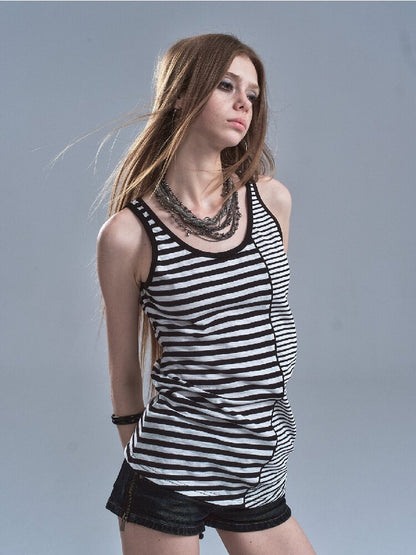 Pinstripe Panel Asymmetric Vest【s0000016901】