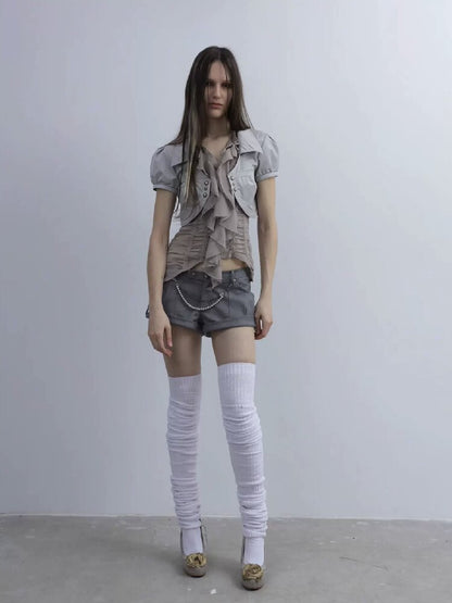 V-Neck Buckle Satin Shirt Jacket【s0000016570】