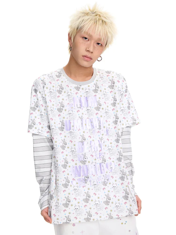 Print Two-Piece Style Long-Sleeve T-Shirt【s0000014093】