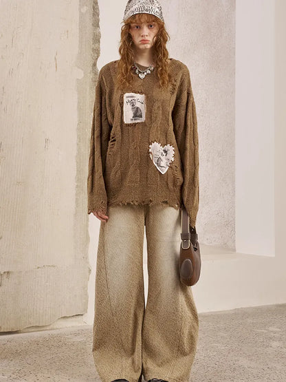 Long Sleeve Oversized Cable-Knit Pullover Sweater【s0000014051】