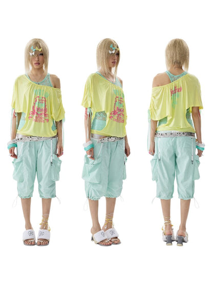 Two Piece Single Shoulder T Shirt【s0000017645】