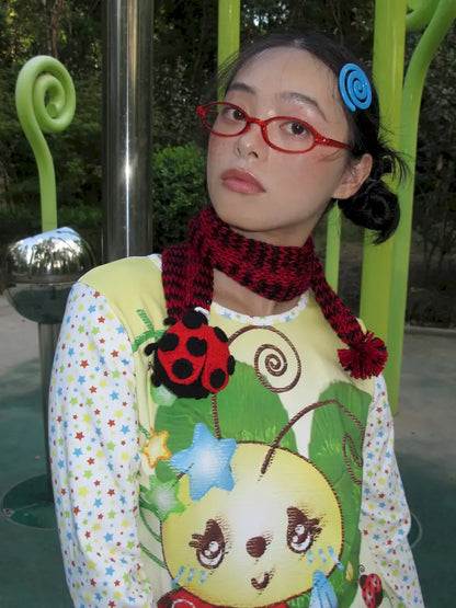 Hand-Knitted Beetle-Patterned Scarf【s0000014190】