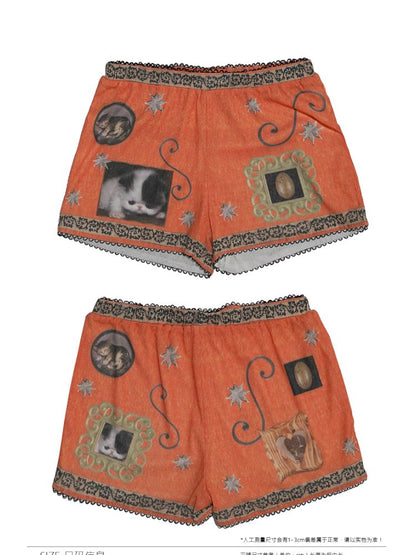 Bow orange stretch elastic shorts【s0000013519】