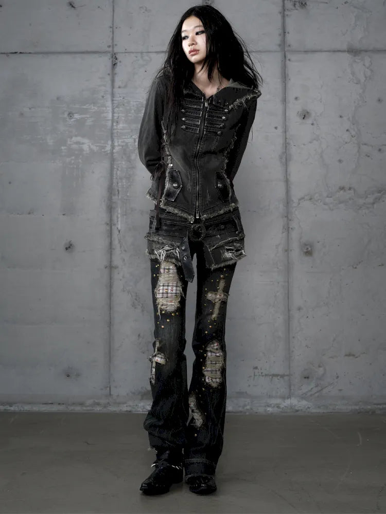 Denim Detachable Slim-Fit Hooded Jacket【s0000013951】