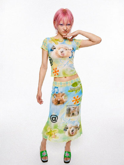 Mesh Short Sleeve Mermaid Dress【s0000017518】