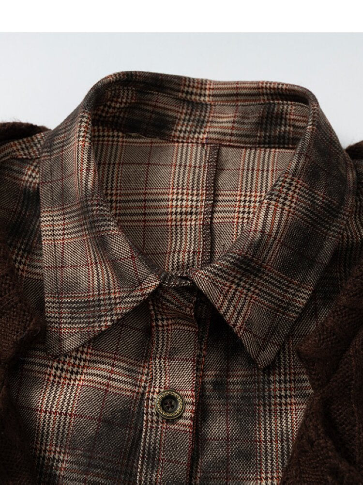 Check Knit Fake Two Piece Shirt【s0000015547】
