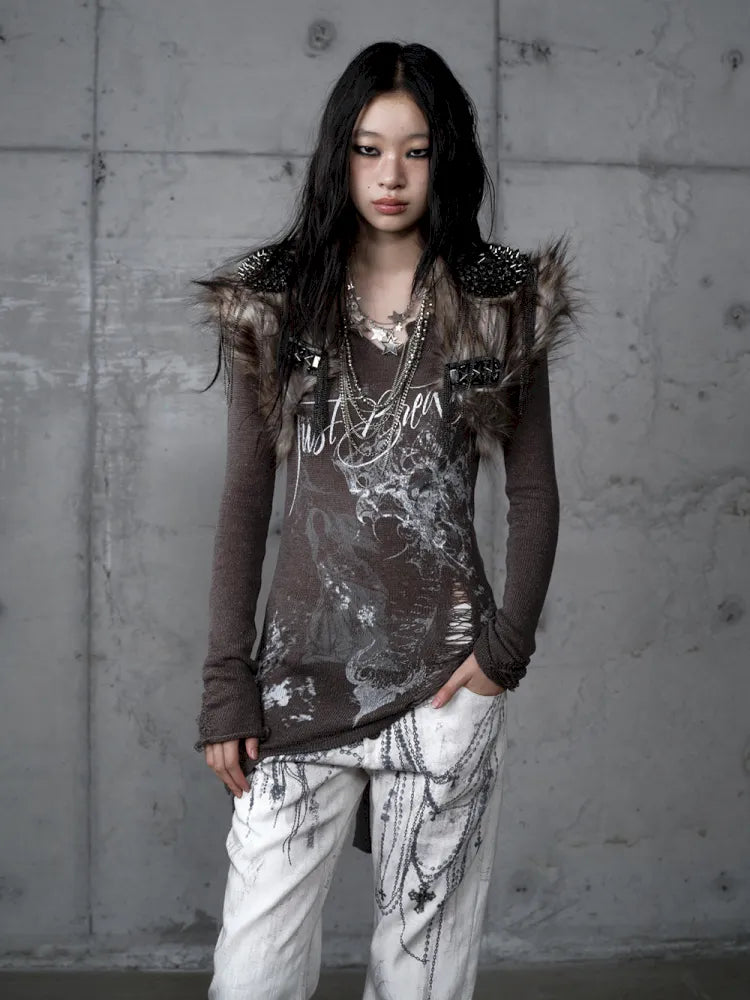 Punk Studded Fuzzy Mini Jacket【s0000014113】