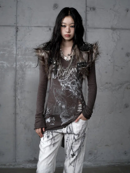 Punk Studded Fuzzy Mini Jacket【s0000014113】