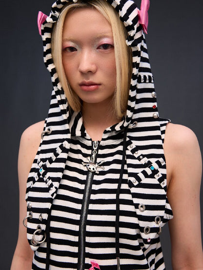 Hardware Decoration Bow Striped Vest【s0000017026】