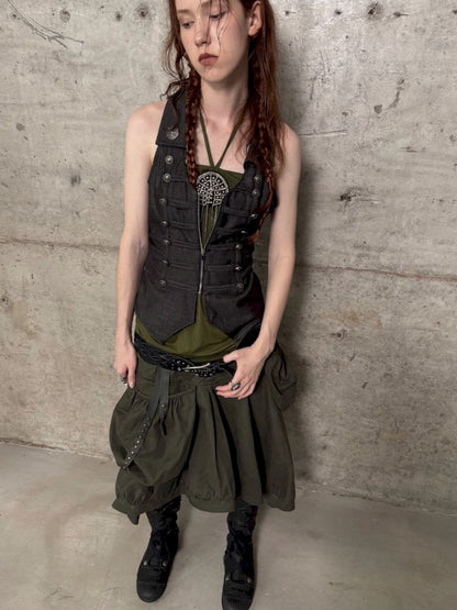 Slim-fit Waist-cinching Zipper Lapel Vest【s0000012707】