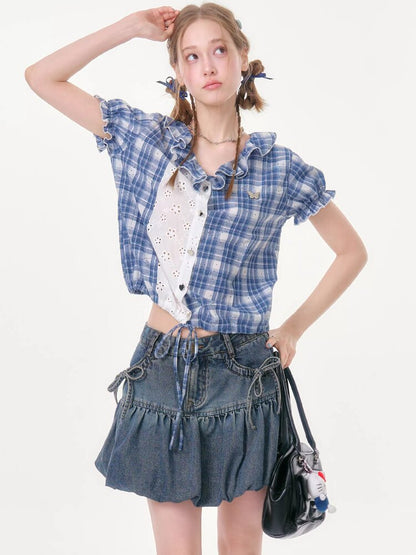 Plaid Splicing Hollow Shirt【s0000016618】