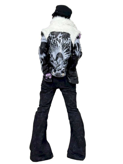 Black White Patchwork Slim Stud Jacket【s0000014862】