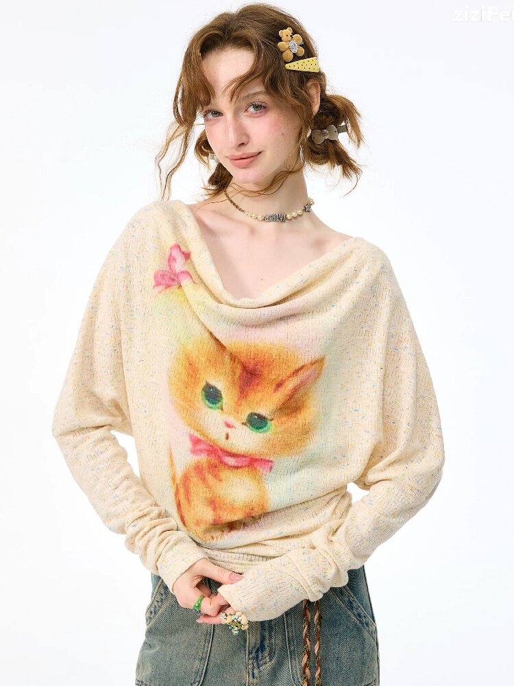 Swaying Collar Cat Knit Sweater【s0000017882】