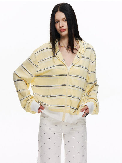 Striped Love Lace Hooded Cardigan【s0000015867】