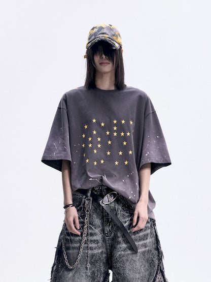 Ink Splatter Print Gradient Washed T-Shirt【s0000012094】