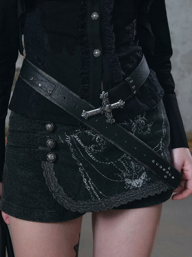 Rusted Cross Carved Buckle Belt【s0000018521】