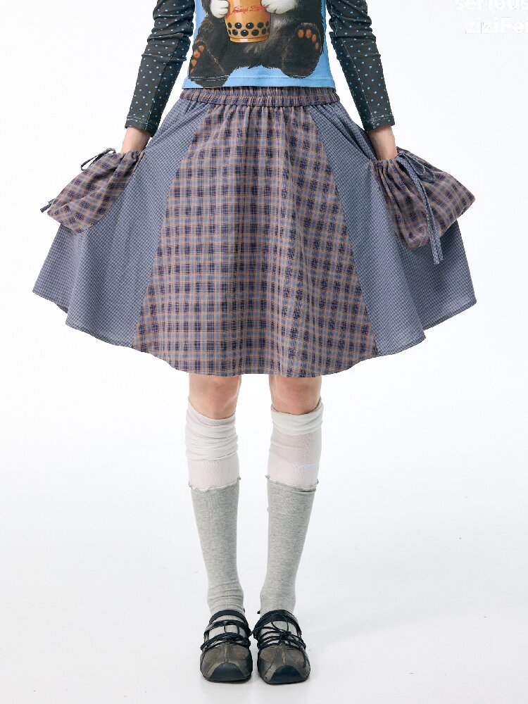 Vintage Plaid Patchwork Midi Skirt【s0000017871】