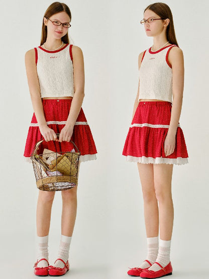 Lace Slim Colorblocking Vest【s0000011989】