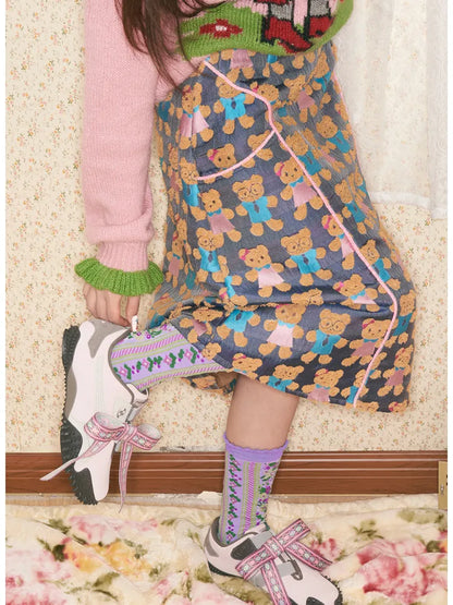 Bear Contrast-Color Skirt【s0000014145】