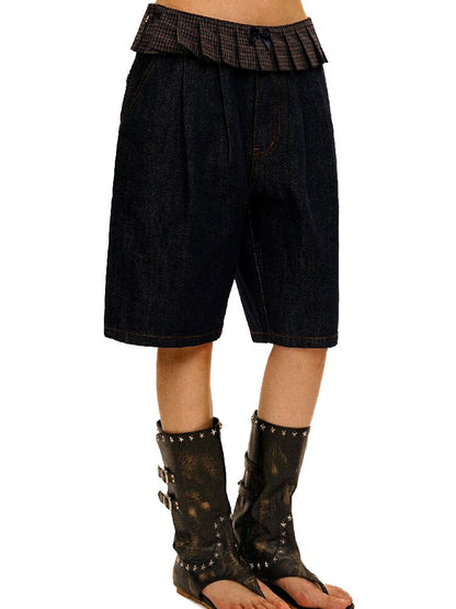 Pleated Plaid Straight Leg Jeans【s0000017912】