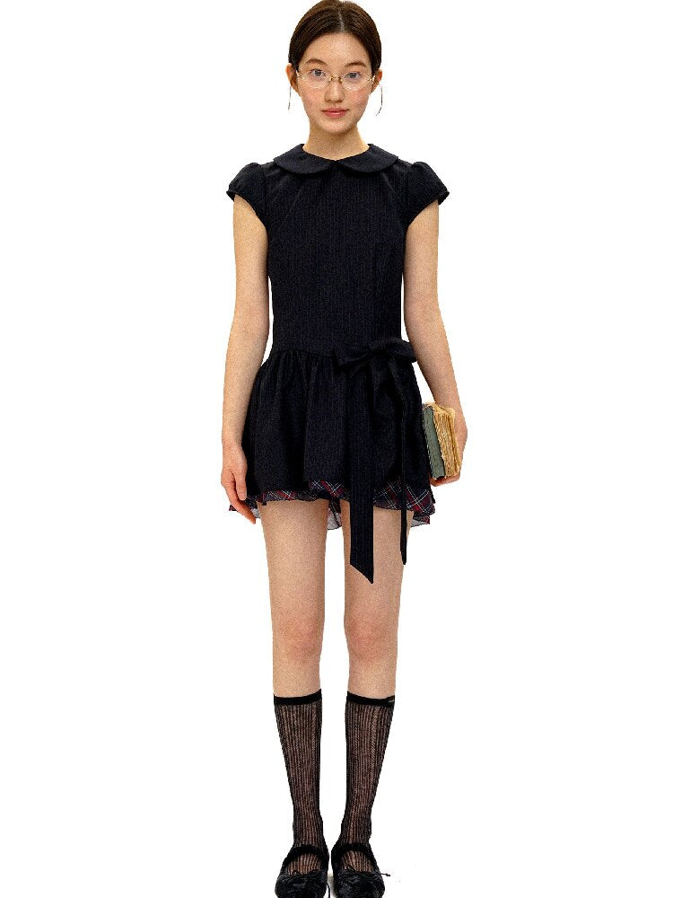 Preppy Dark Check Doll Neck Dress【s0000016427】