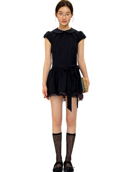 Preppy Dark Check Doll Neck Dress【s0000016427】