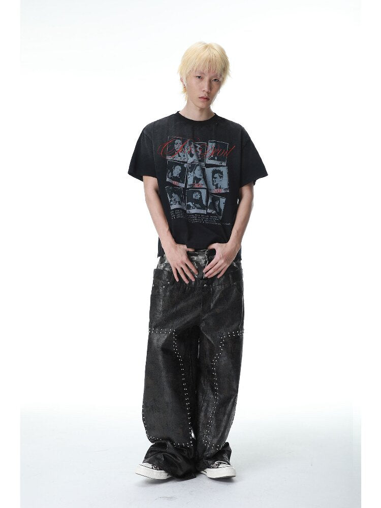 Studded Patchwork Wax Denim Pants【s0000017146】