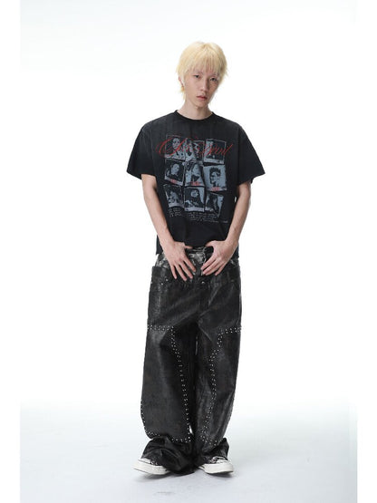 Studded Patchwork Wax Denim Pants【s0000017146】
