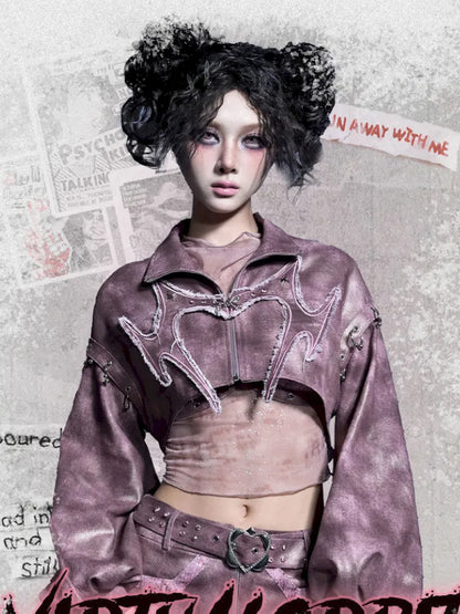 Embroidered Rivet Girl Punk Style Niche Short Denim Jacket【s0000014029】