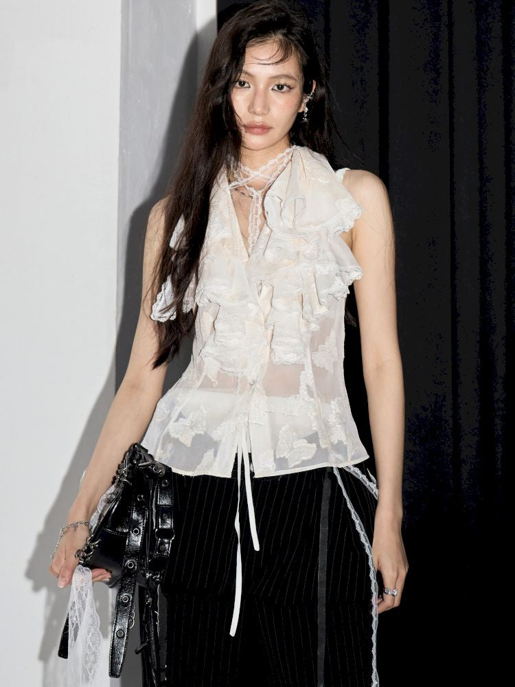 Stacked Collar Backless Neck Tank Top【s0000013206】