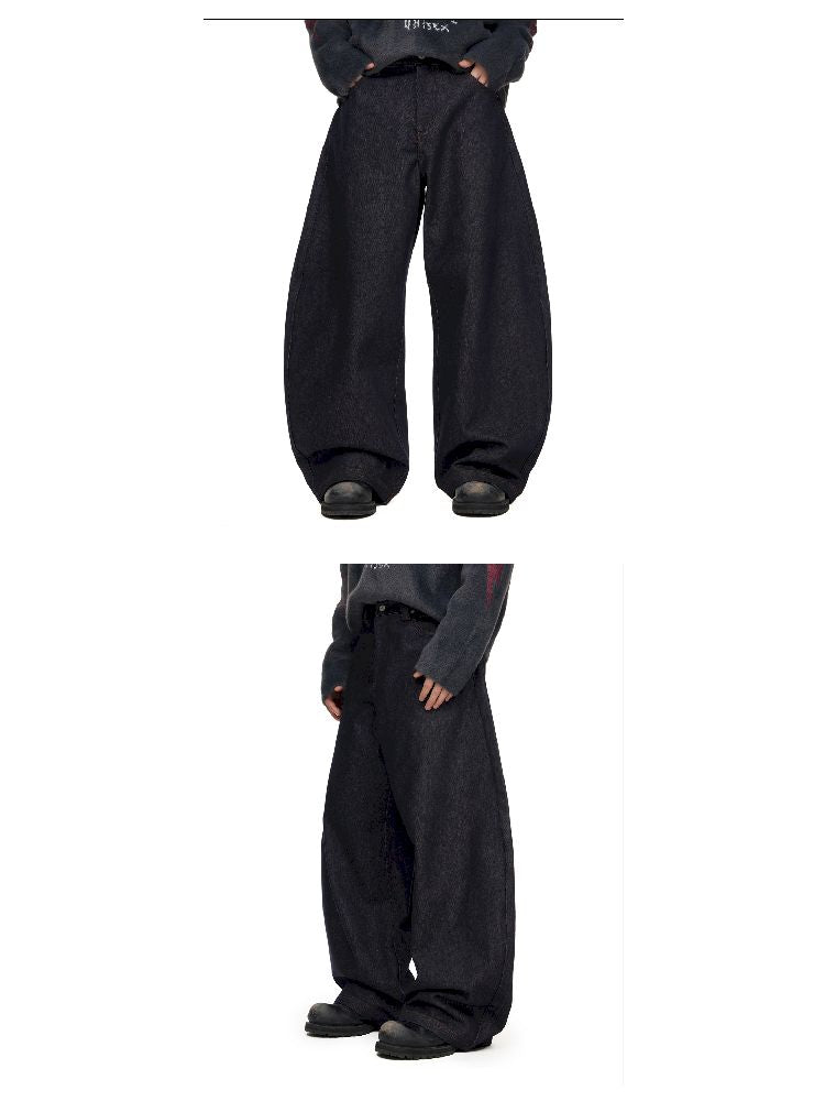 Raw Cow Denim Dark Blue Wide Leg Jeans【s0000011698】