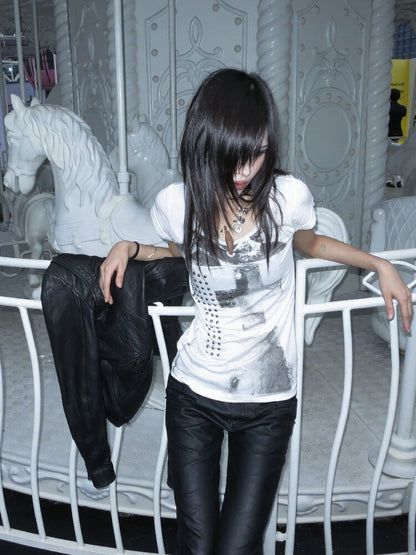 Punk Stud Portrait Modal Top【s0000018113】