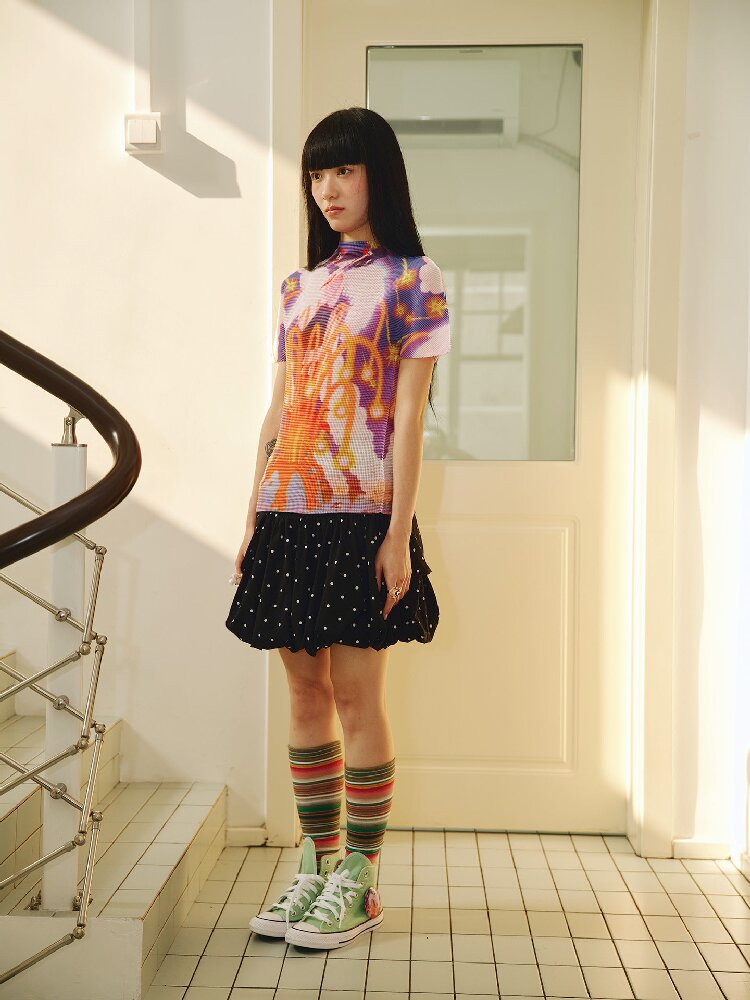 Star Volcano Pleated Stretch Top T-Shirt【s0000018696】