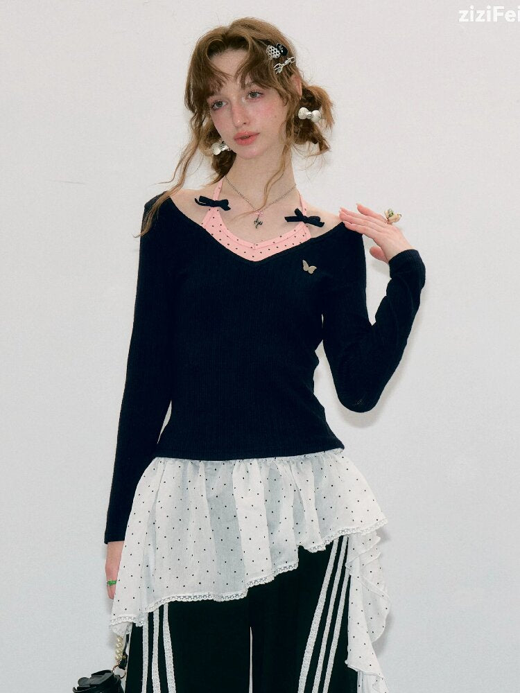 Polka Dot Halter Neck Top【s0000017879】