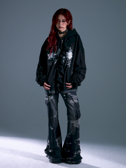 Ruffled Print Hoodie Cardigan【s0000013917】