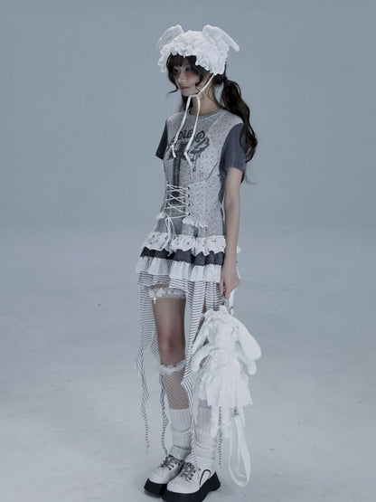 Irregular Lace Skirt Long Tee【s0000013485】