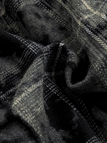 Drawstring Black-Gray Checkered Shir【s0000013959】
