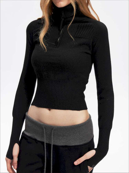 Half-Turtleneck Zip Knit Long-Sleeve T-Shirt【s0000014876】