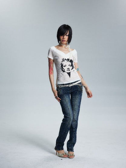 Thin Slim Large V Neck One Shoulder T【s0000017009】