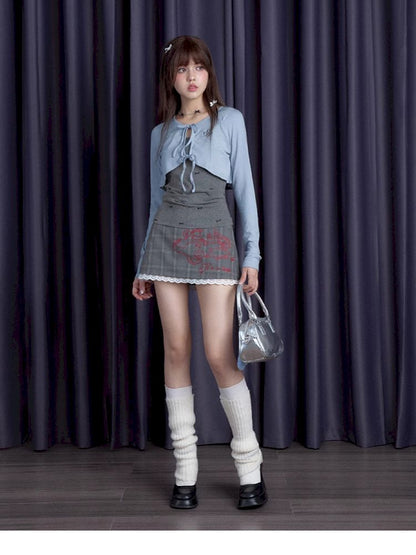 Cat Printed Gray Plaid Skirt【s0000010123】