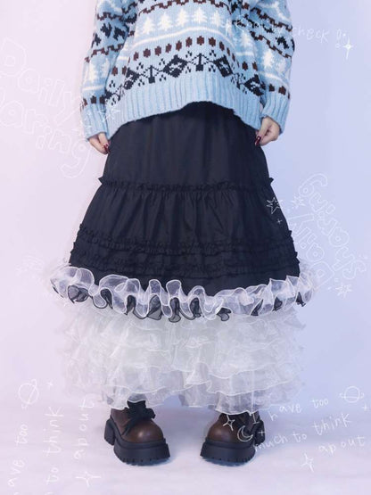 Patchwork A-Line Lace Long Skirt【s0000014625】