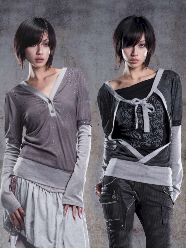 High-Stretch Printed Rhinestone Knit Top【s0000014490】