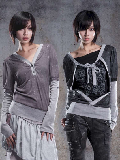 High-Stretch Printed Rhinestone Knit Top【s0000014490】