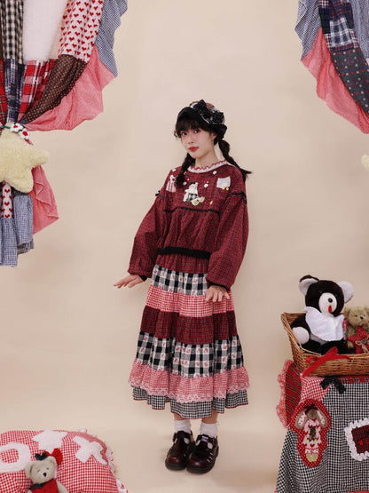 Checkered Patchwork Lace Dress【s0000019285】
