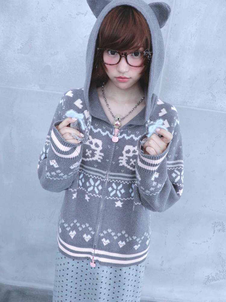 Ghost Horse Grey Fair Isle Hooded Jacket【s0000014697】